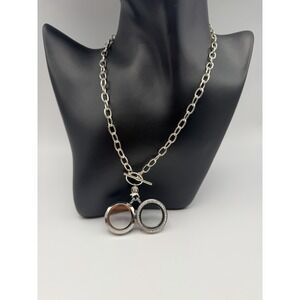 Origami Owl Silver Double Living Locket Toggle Chain Necklace Crystal Accents